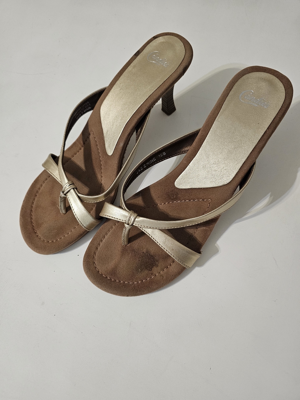 Candie's Brown Suede Heeled Sandals with Gold Straps